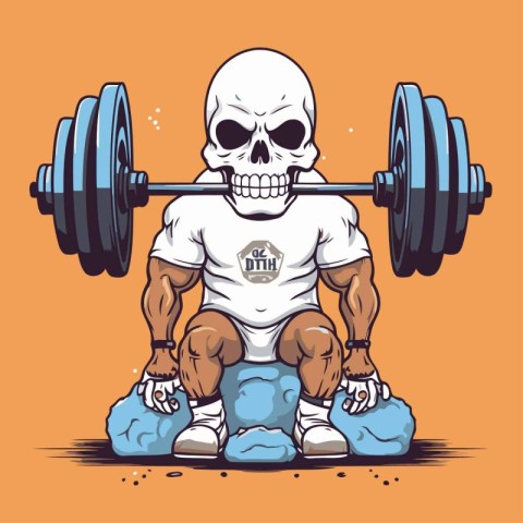 Skull lifting a barbell. Vector illustration of a skull lifting