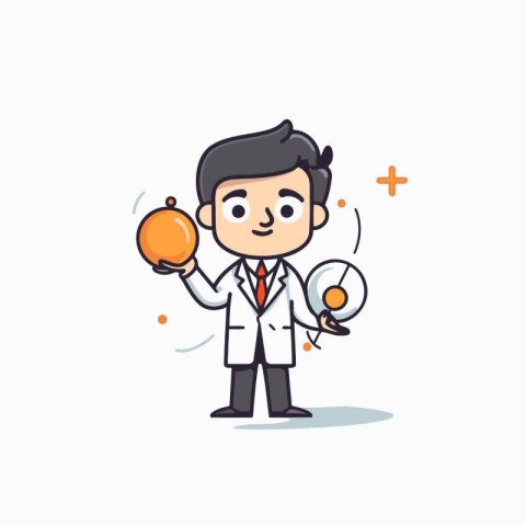 Doctor holding a ball and a syringe. Vector illustration on whit