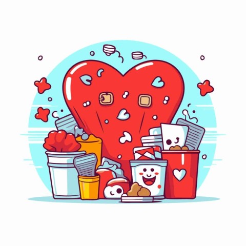 Vector illustration of a heart in a trash can. Valentine's day c