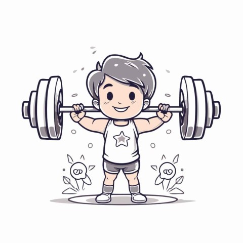 Fitness boy with dumbbell. Vector illustration in cartoon style.