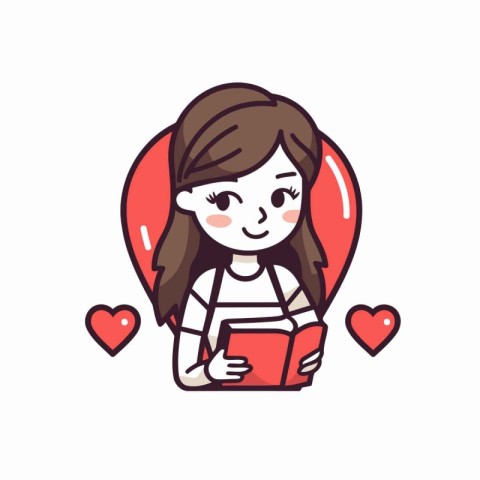 Cute girl reading a book. Vector illustration in cartoon style.