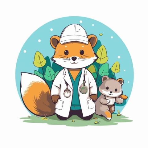 Veterinarian with bear and squirrel cartoon icon. Animal health