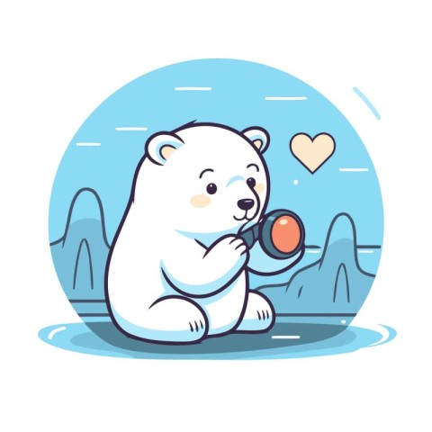 Cute polar bear with egg. Vector illustration in cartoon style.