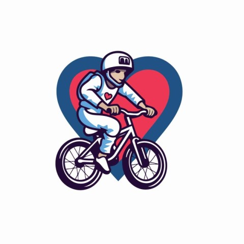 Cyclist with Heart Icon Logo Design Element. Vector Illustration