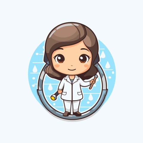 Cute girl in a lab coat with stethoscope. Vector illustration.