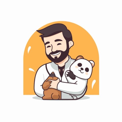 Vector illustration of a man with a teddy bear in his arms.