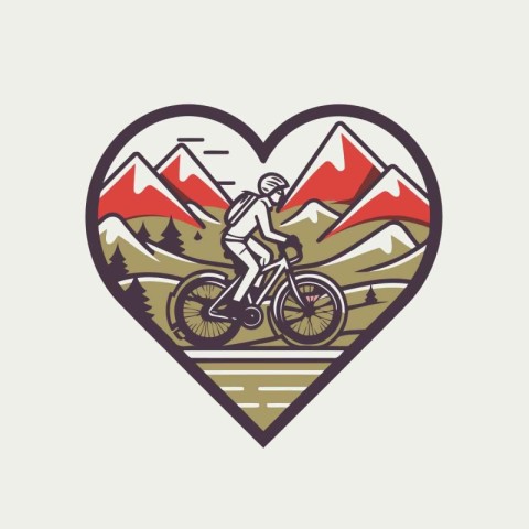 Mountain biker in the shape of a heart. Vector illustration.