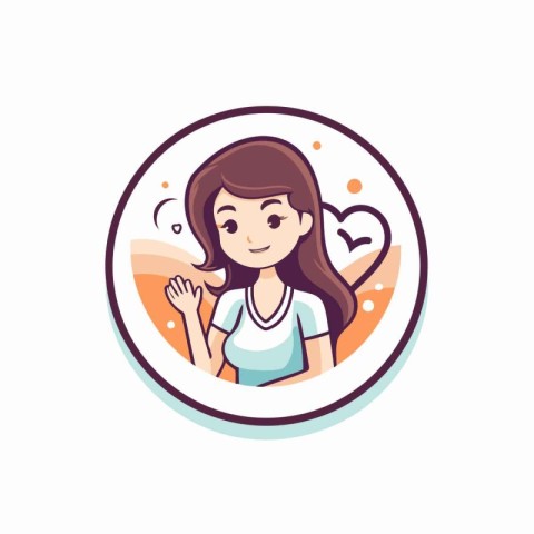 Vector illustration of a girl in a circle with hearts around her