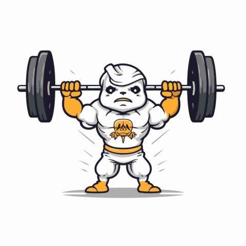 Cartoon Superhero Weight Lifting Barbell Mascot Vector