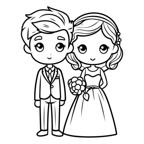 Coloring Page Outline Of cartoon bride and groom for coloring bo