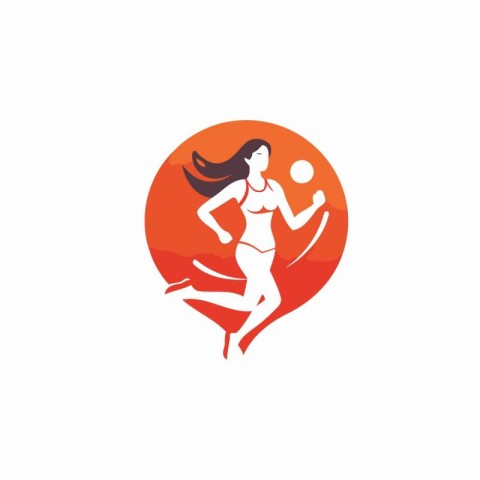 Woman playing volleyball vector logo design template. Sport and