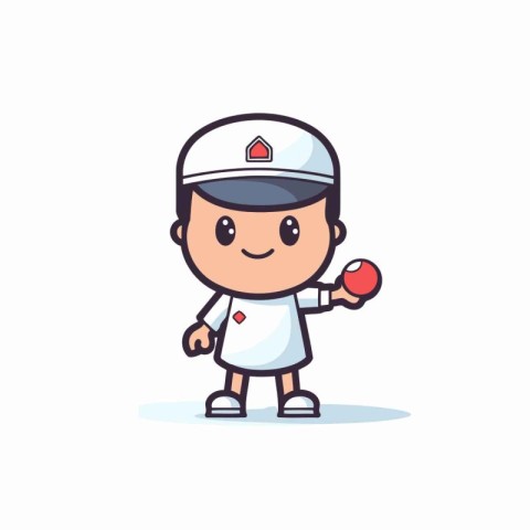 Cute cartoon nurse character in uniform and hat holding apple. V