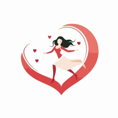 Beautiful girl dancing in the form of a heart. Vector illustrati