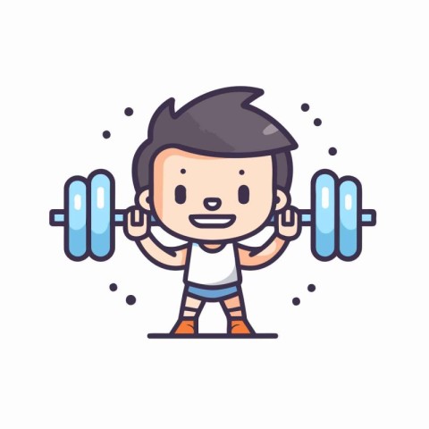 Cartoon fitness boy with dumbbells. Vector flat illustration.