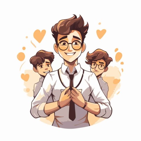 Vector cartoon illustration of a teacher in glasses and tie with