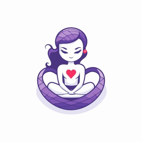 Cute girl meditating in the lotus position. Vector illustration.