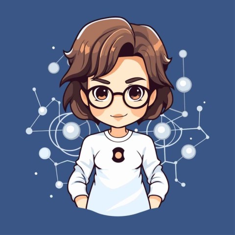 Vector illustration of a girl with glasses and a white T-shirt.