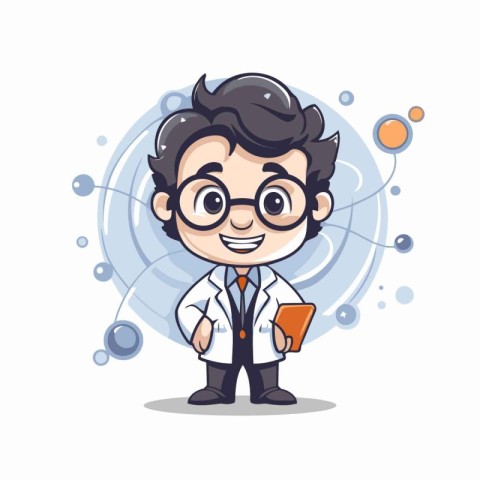 Scientist Boy Cartoon Mascot Character Design Vector Illustratio