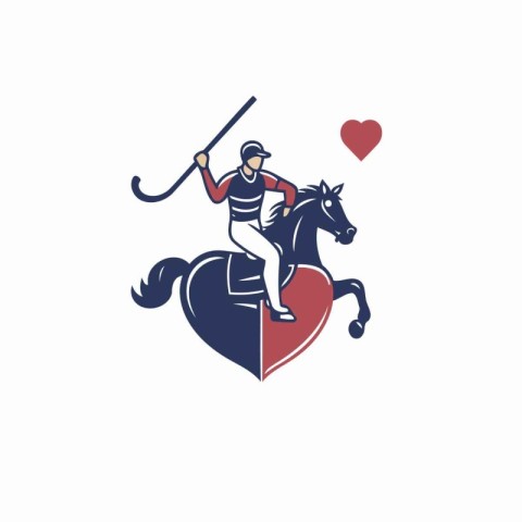 Illustration of a polo player riding a horse with a heart