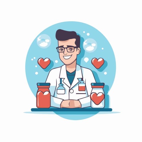 Vector illustration of a male doctor with a stethoscope in his h