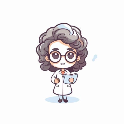 Cartoon scientist in lab coat and glasses. Vector illustration o