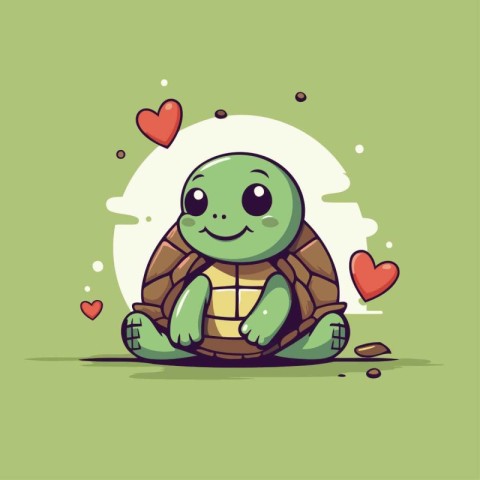 Illustration of a cute little turtle on a green background with