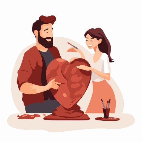 Man and woman making a heart. Vector illustration in cartoon sty