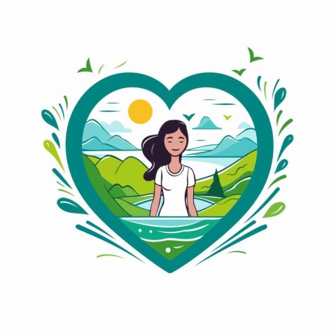 Love nature concept with woman in heart shape vector illustratio