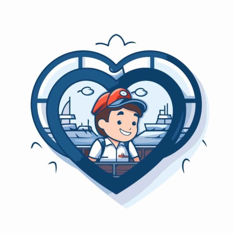 Vector illustration of a boy in a cap. in the form of a heart.