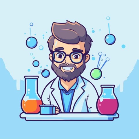 Scientist in laboratory. Vector illustration in cartoon style. V