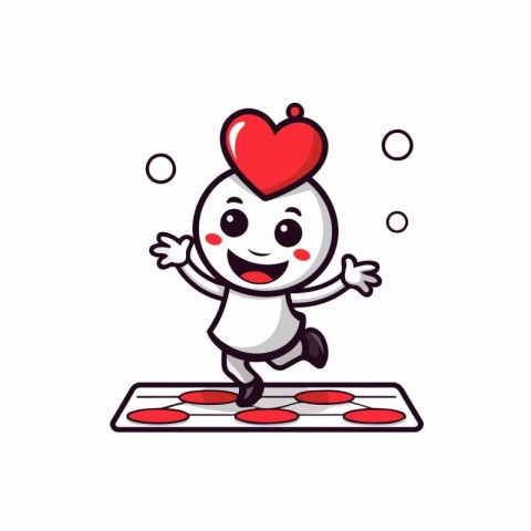 Cute heart character playing board game. Vector cartoon characte