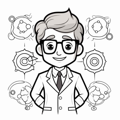 Male scientist cartoon over white background. Vector illustratio