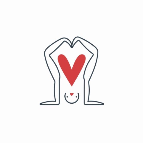 Vector illustration of yoga pose with heart. Stylized yoga icon.