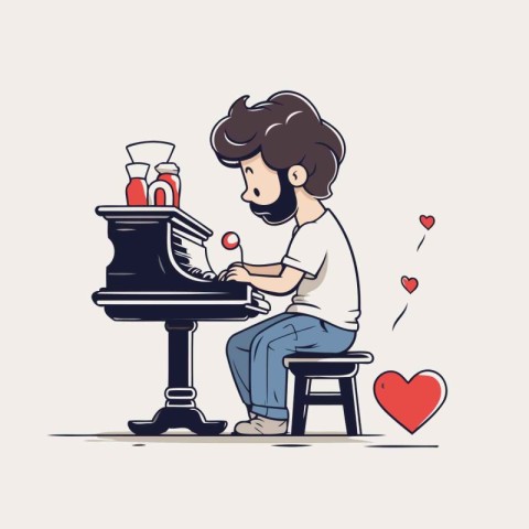 Man playing the piano. Valentine's day card. Vector illustration