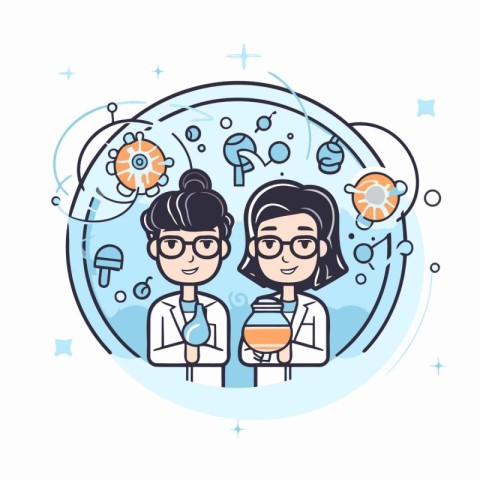 Vector illustration of a female scientist and laboratory assista