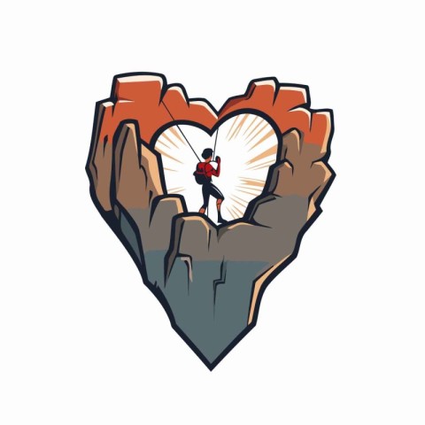 Illustration of a rock climber climbing on a heart shaped rock