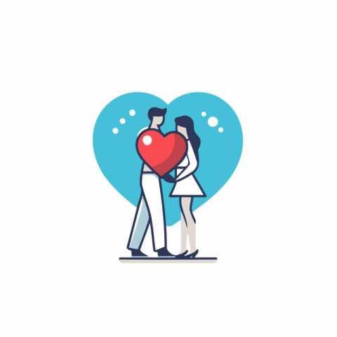 Couple in love with a big heart. Vector illustration in flat sty