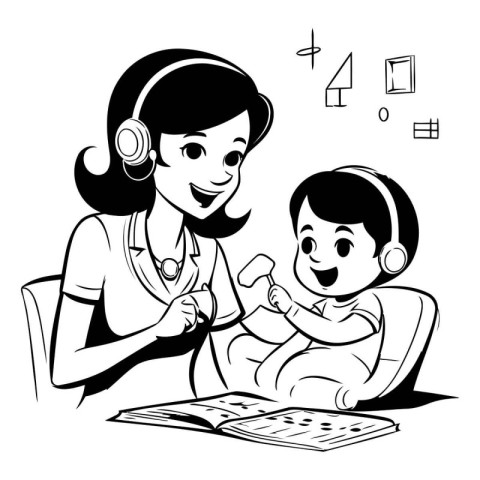 Illustration of a Little Girl Studying With Her Doctor at Home