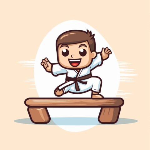 Taekwondo boy sitting on bench cartoon vector illustration graph