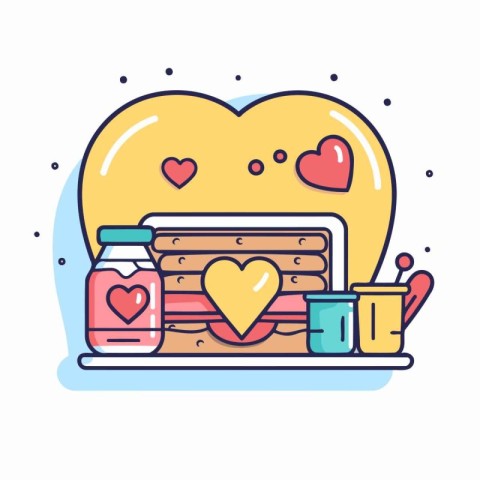 Vector illustration of a heart-shaped cake. Flat line art design