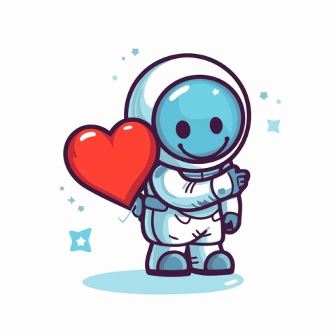 Astronaut holding heart. Cute cartoon character. Vector illustra