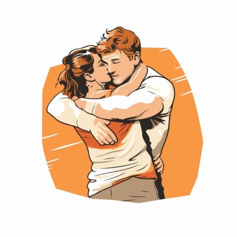 Vector illustration of a loving couple hugging each other on an