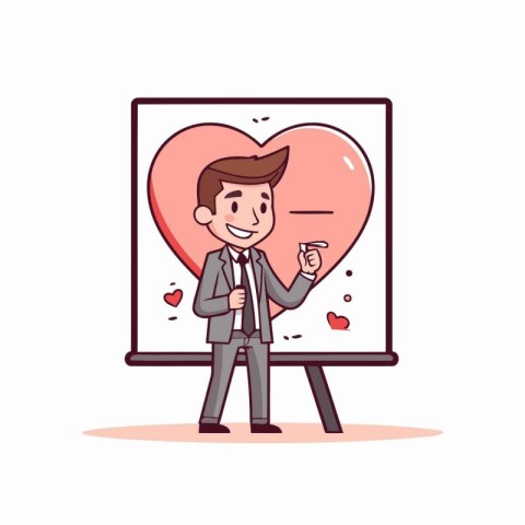 Businessman in love with heart. Vector illustration in cartoon s