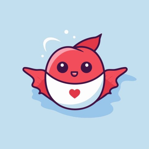 Cute kawaii flying superhero with heart. Vector illustration.