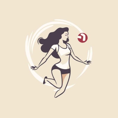 Vector illustration of a girl in a swimsuit with a volleyball ba