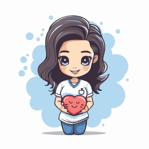 Cute little girl holding a heart. Vector illustration in cartoon