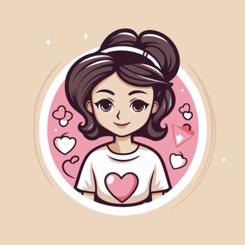 Cute cartoon girl with heart in her hand. Vector illustration.