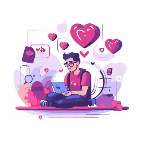 Online dating concept. Vector illustration in flat style. Young