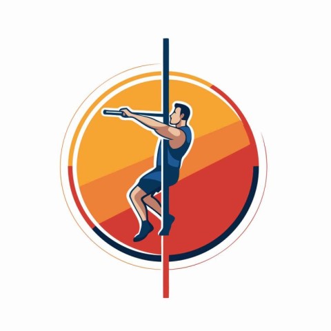 Circle icon illustration of a pole vaulted male athlete performi