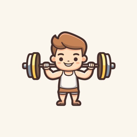 Fitness Boy Cartoon Mascot Character Weightlifting Vector Illust